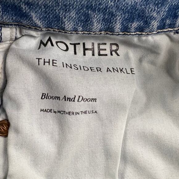 MOTHER the Insider Ankle distressed Jeans Bloom and Doom Wash Mid Rise Size 28 - Picture 15 of 16